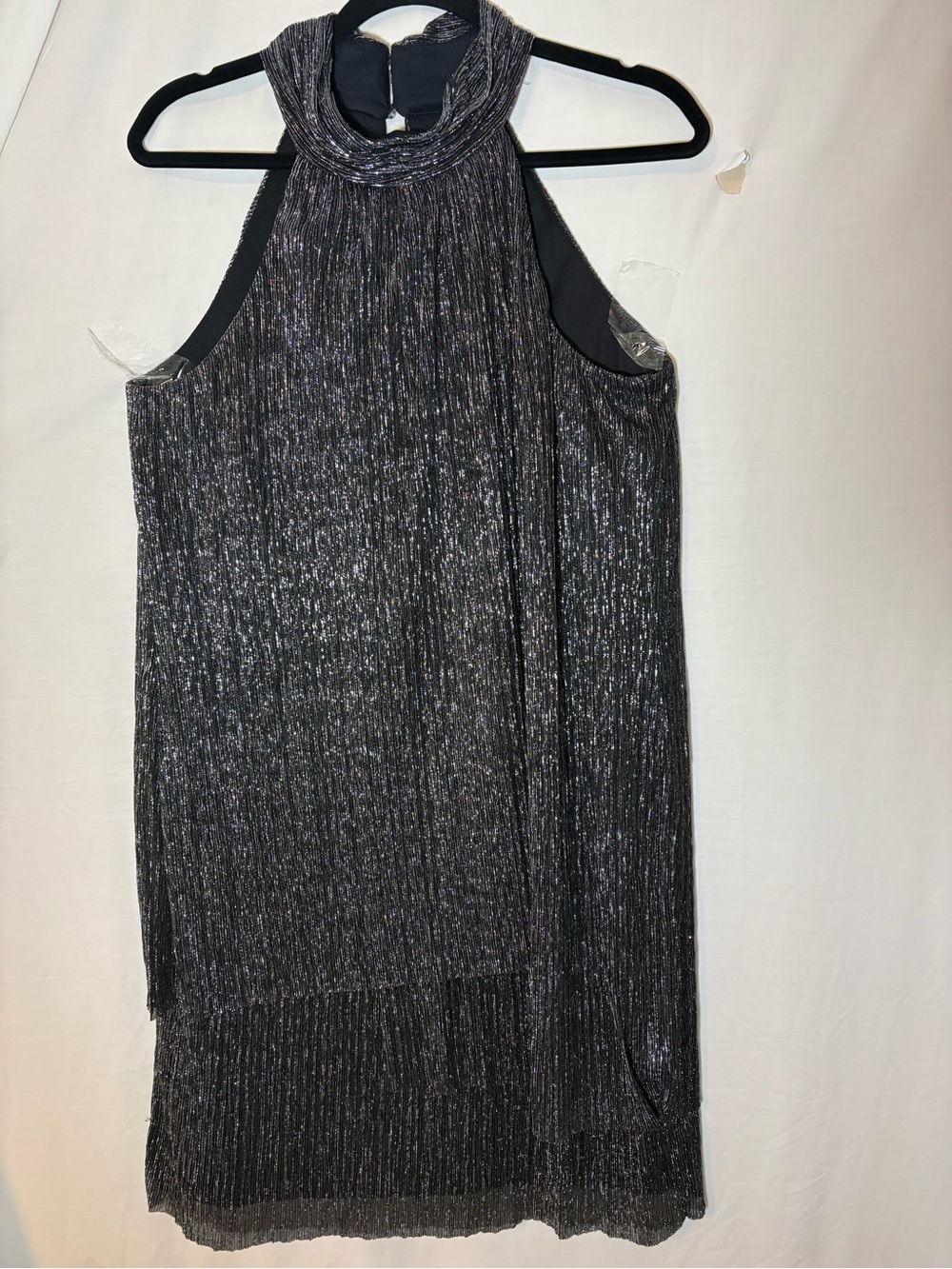London Times Shimmery Black Metallic Halter Dress
